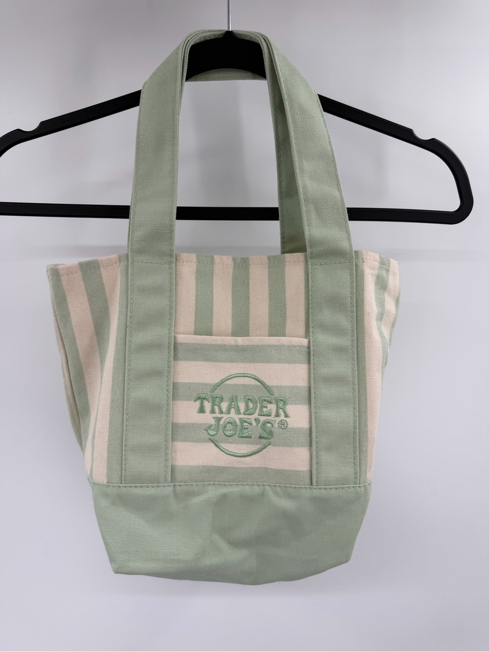 Trader Joe's Striped Mini Canvas Tote Bag Seafoam Green 2026 Limited Edition New